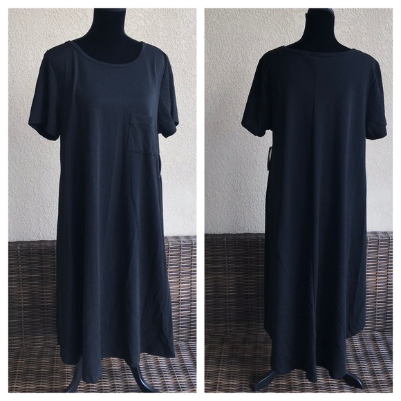 LuLaRoe Dresses & Skirts - LuLaRoe Solid Black Carly Dress Hi Low Textured 2X